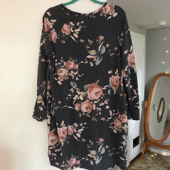 12 PM by Mon Ami heather grey floral shirt dress - Picture 5 of 6